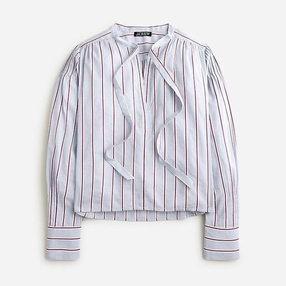 J. Crew Tops - J.Crew V-Neck Tie Front Striped Cotton Modal Blouse